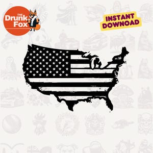 SVG, USA Karte mit US Flagge Textur - gemusterte amerikanische Landkarte Schneidedatei für rustikale Dekoration