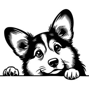 Hund SVG - guckender Corgis Schwarz-Weiß-Viertel für Laserschnitt, süßes Haustier-Design und DIY-Handwerksprojekt