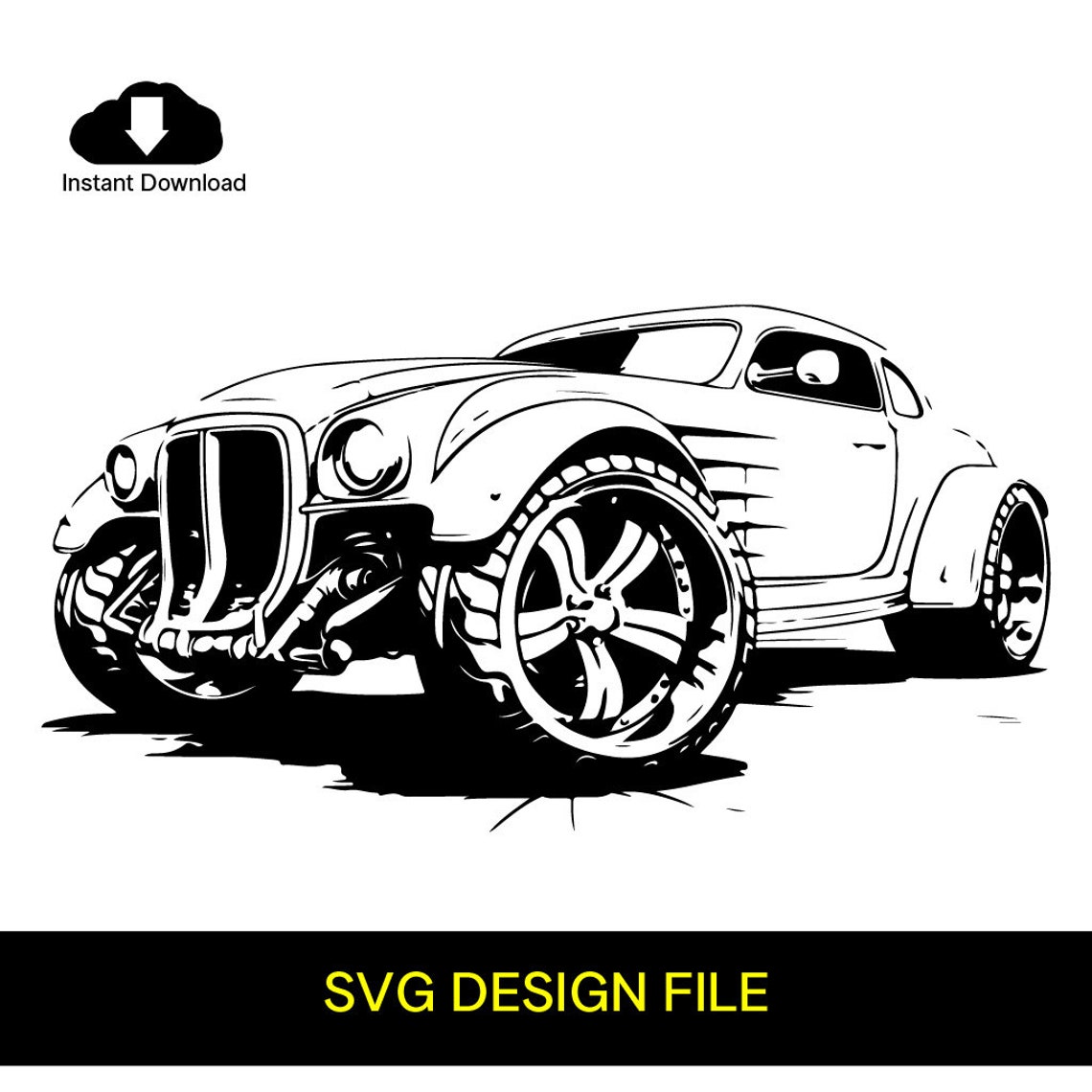 Racing Car SVG Race Car Clipart Black and White SVG Vector File for ...