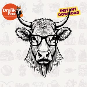 Funny Highland Cow Wearing Glasses SVG Clipart