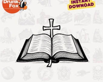 Öppna Bibeln med Kors SVG – Trosbaserad Religiös Clipart för Hantverk och Kristen Dekor