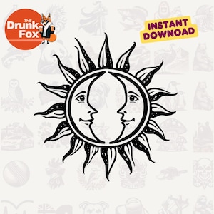Boho Sun and Crescent Moon SVG - Balanced Celestial Design for Spiritual Decor and Vinyl Crafts