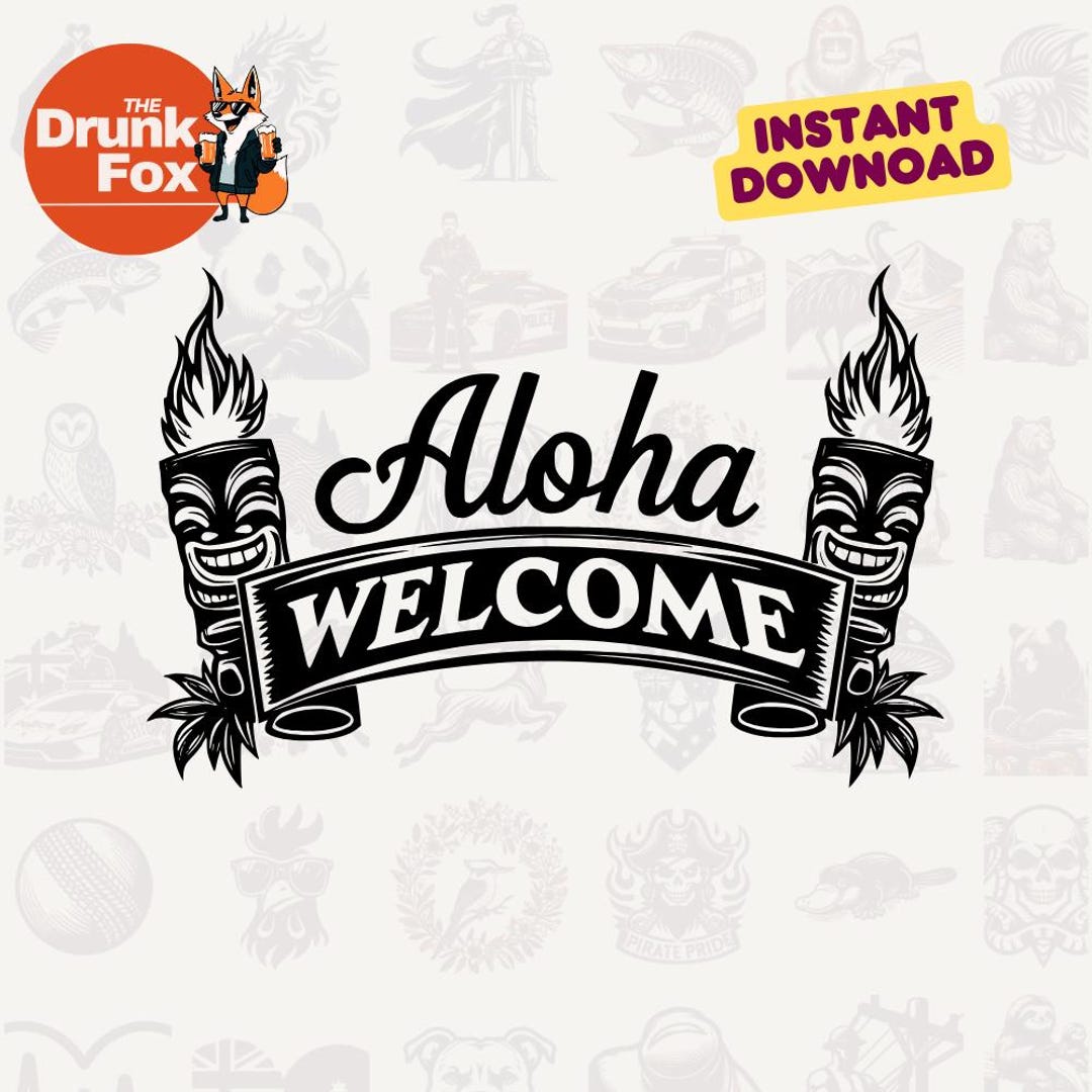 Aloha Welcome Sign SVG With Tiki Torches – Hawaiian Party SVG for ...