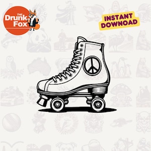Vintage high-top rolschaats SVG - Peace Sign Smiley Skate Clipart
