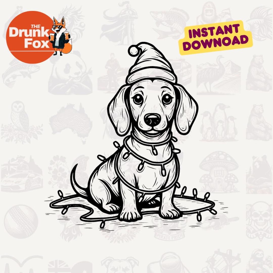 Christmas Dachshund Tangled in Lights SVG – Funny Wiener Dog Clipart ...