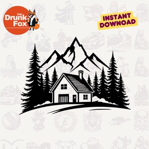 Hogar dulce hogar SVG con montañas y árboles - Archivo de decoración rústica de cabaña y naturaleza