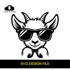 Clipart : jolie chèvre dans des lunettes de soleil SVG | Clipart drôle de chèvre et conception vectorielle unique découpée au laser pour l'artisanat