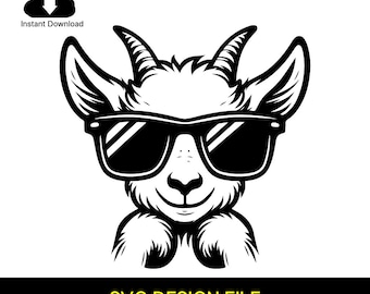 Clipart: Cute Goat in Sunglasses SVG | Funny Goat Clipart & Unique Laser Cut Vector Design for Crafting