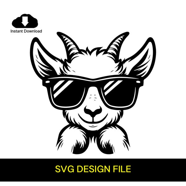 Cute Goat Face Wearing Sunglasses - Peeking Goat Clipart , Funny Goat Laser Cutting, Cute Goat SVG Cut - SVG Vector File for Laser Cutting