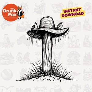 Chapéu de palha rústico e poste de cerca SVG – Cena campestre com ninho de pássaros SVG