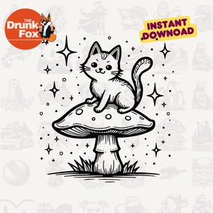 Groovy Space Cat on Mushroom SVG – Funky Trippy Cartoon Design