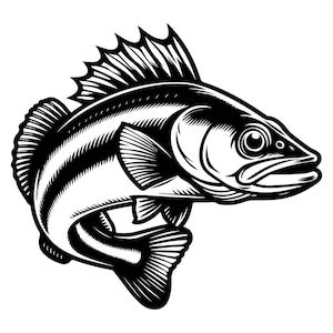 Walleye Fish SVG 2 | Fishing SVG | Black & White Vector File for Laser Cutting | Unique Fish Designs for DIY Projects