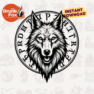 Fenrir Norse Wolf SVG with Runes in Circle – Viking Mythology Clipart