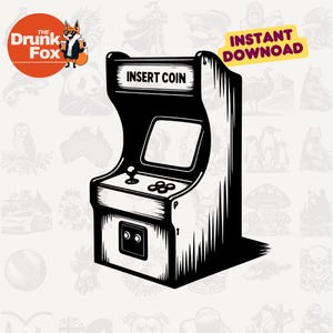 Retro Arcade Machine SVG: klassieke spelkastlijntekening voor kunst aan de muur en T-shirts