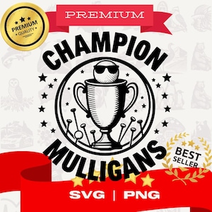 Campeón de Mulligans SVG - Diseño de camiseta con frase divertida sobre trofeo de golf