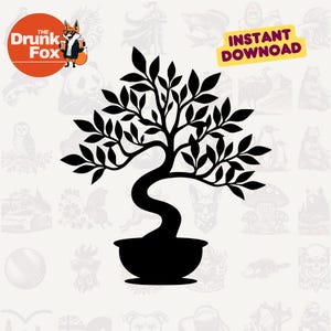Albero bonsai contorto SVG - Silhouette di piccole foglie