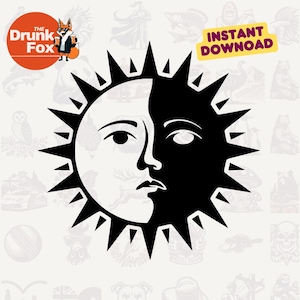 Sun and Moon Dual Face SVG – Celestial Duality Line Art SVG for Spiritual Decor and Astrology Gifts