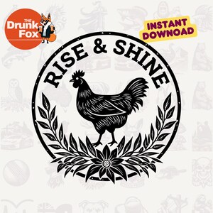 Rustiek boerderijbord SVG – "Rise & Shine Mother Cluckers" aan de binnenkant van het gebloemde kippensilhouet