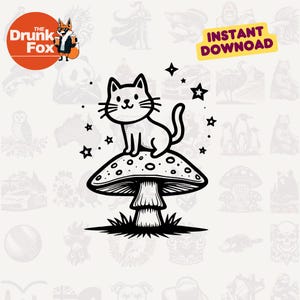 Groovy Space Cat on Mushroom SVG – Funky Trippy Cartoon Design
