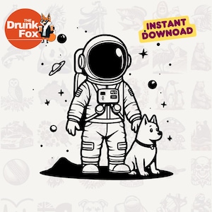 Astronaut with Dog SVG | Space Explorer Clipart | Pet Digital Design | Galaxy Cut File for Animal Lover Gift