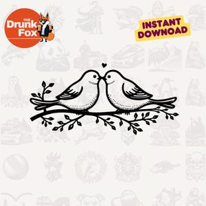 Conception SVG de branche de coeur de tourtereaux - Clipart couple d'oiseau romantique pour la Saint-Valentin, mariage, travaux manuels et invitations