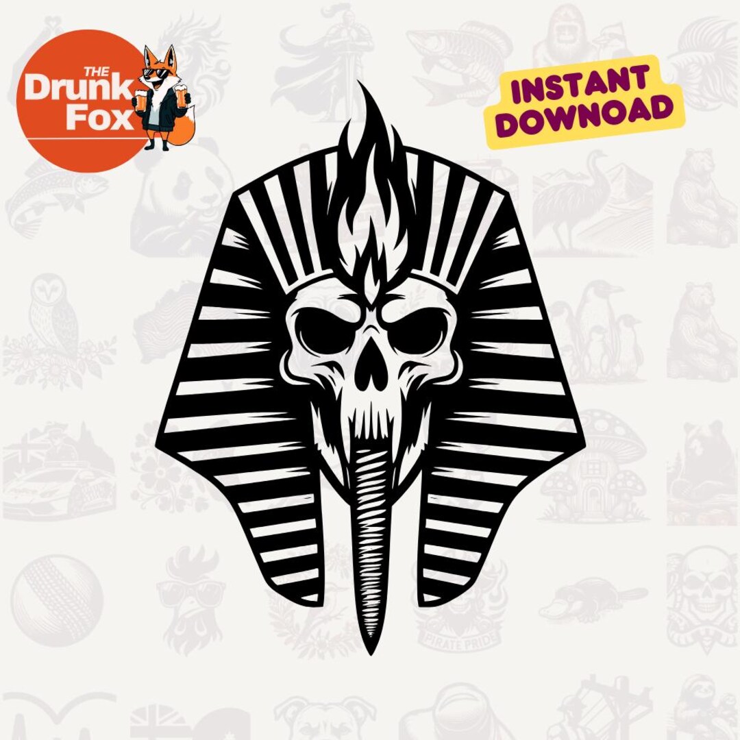 Pharaoh Skull With Flaming Ankh SVG - Tribal Tattoo Style Egyptian SVG ...