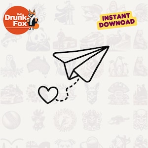 Trilha do Coração Avião de Papel SVG - Clipart de Contorno de Voo do Amor