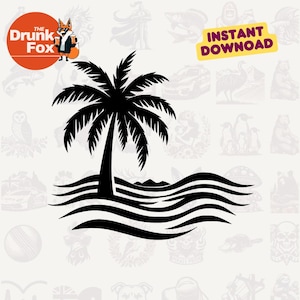 Retro Sunset Stripes SVG – Logotipo abstrato de palmeira e golfinho