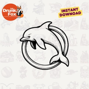Jumping Dolphin SVG – Playful Dolphin with Hoop Ocean Animal Cute SVG Clipart