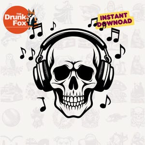 Schädel mit Kopfhörer SVG | Musik Schädel Clipart für DJ, Rock und Musik Liebhaber Shirt Designs