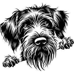Chien d'arrêt à poil dur SVG | Vectoriel noir et blanc pour découpe laser | Design d'art chien unique pour les artisans