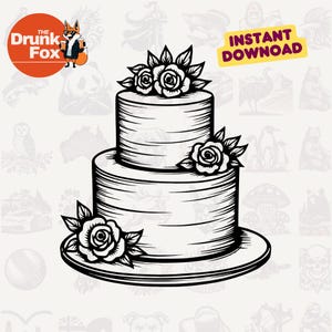 Clipart SVG gâteau de mariage à deux niveaux | Gâteau De Mariée Clipart vectoriel | Téléchargement numérique pour Cricut Silhouette découpé au laser