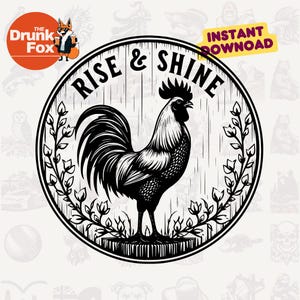 Minimal Line Art SVG – Rise and Shine Mother Cluckers met haan en twijgen in lijst