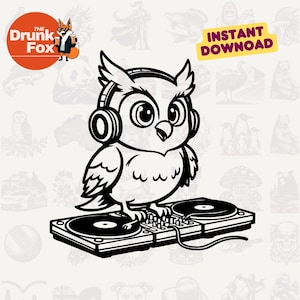 DJ Owl SVG - Coole Cartoon Eule mit Kopfhörer Clipart für Musikliebhaber und Party-Themen