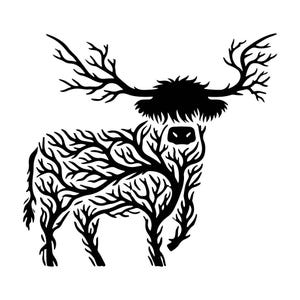 Wand Kunst SVG - Highland Kuh schwarz & weiß SVG Vektordatei für Lasercut Dekor, einzigartige Bauernhaus Kunstwerk, Instant Download