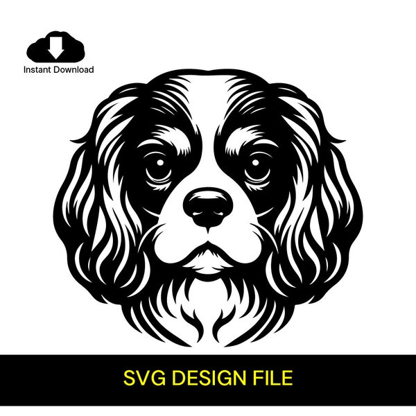 Cavalier King Charles Spaniel Dog SVG Cut - Background Black and White  SVG Vector File for Laser Cutting