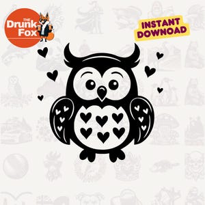 Búho de dibujos animados con forma de corazón y pluma SVG: lindo clipart de búho con temática de amor para San Valentín y manualidades románticas