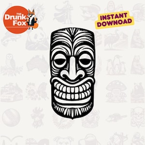 Tiki Mask SVG with Tribal Carvings – Polynesian Style Tropical Clipart for Cricut Crafts