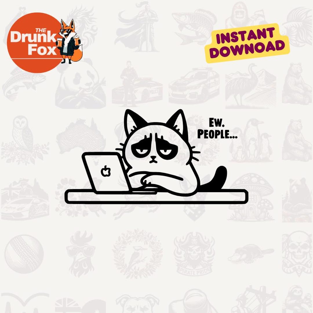 Work Sign Grumpy Cat Grumpy Cat at Desk With Laptop SVG – “ew. People…” Funny Office Humor ...