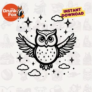 Nachtuil-svg met sterren en wolken – Late Night Owl-bestand voor mokken en decoratie