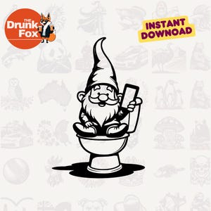 トイレのノームSVG – 面白いバスルームのユーモアノームSVGスクロール電話と皮肉な引用