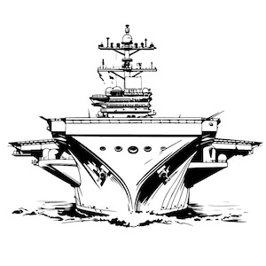 Militärflugzeugträger SVG-Vektorgrafik | Schwarz & Weiß-Design für Laser-Cutting | Einzigartige Wandkunst #3