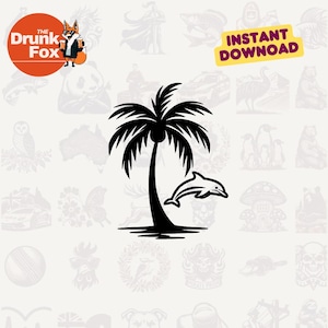 Minimalistischer Delfin und Palme SVG - Line Art Tropical Logo