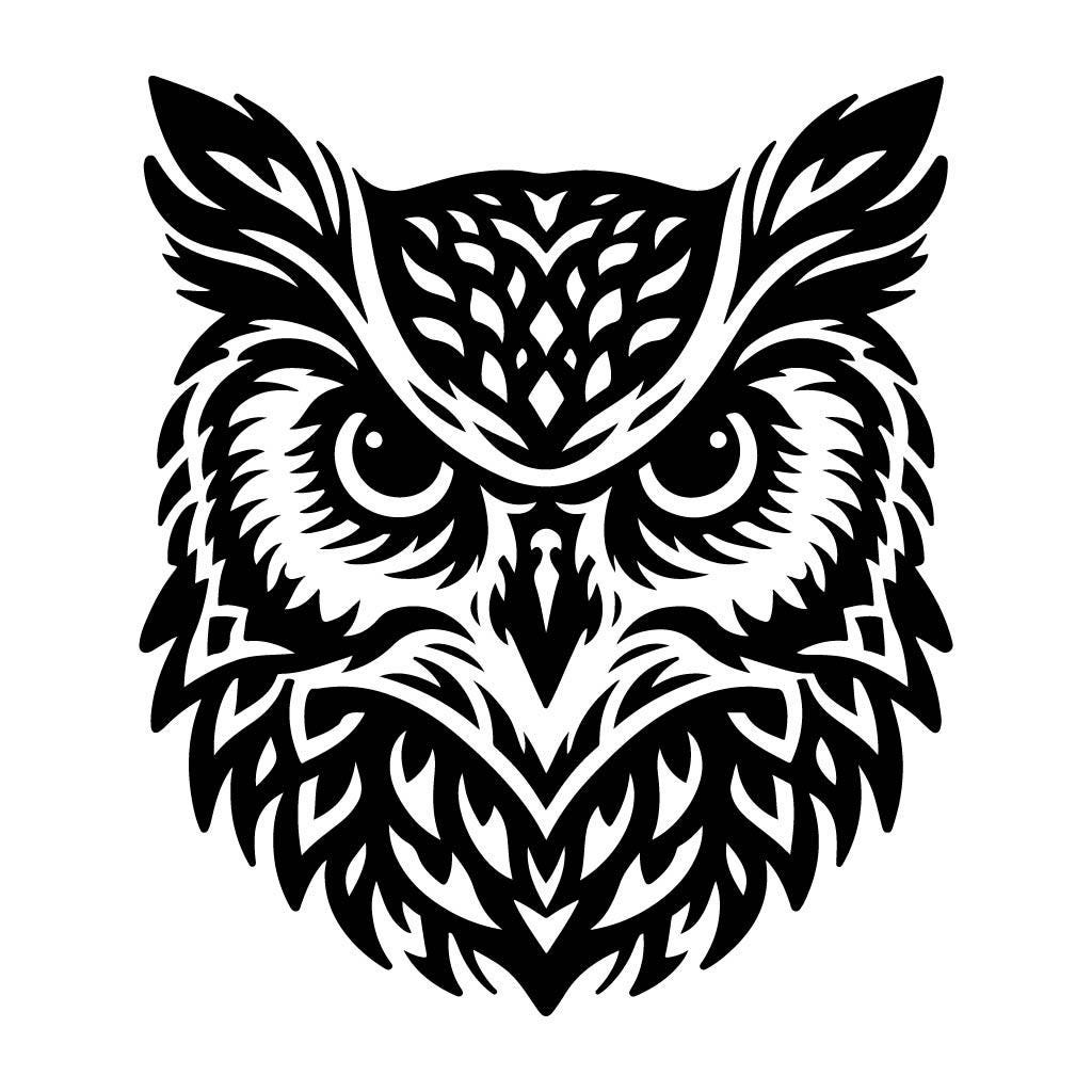 Great Horned Owl Head SVG | Black & White Vector File for Laser Cutting | Perfect Crafting Desig