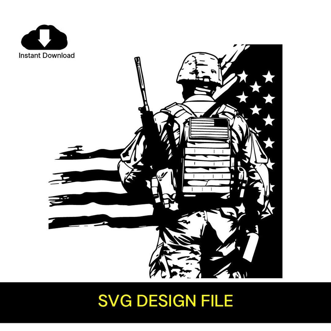 American Soldier and American Flag SVG US Instant Download - Black and ...