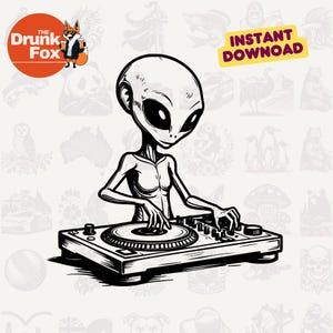 Alien DJ drehende Erde SVG | Lustige Space Party Clipart für Musik, Galaxy SVG und Cricut Projekte