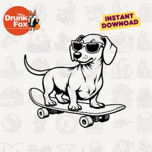 Coole teckel op skateboard SVG – Leuke hond met tinten clipart voor zomerambachten