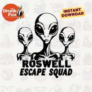 Roswell Escape Squad Comic Style Alien Poster SVG Design