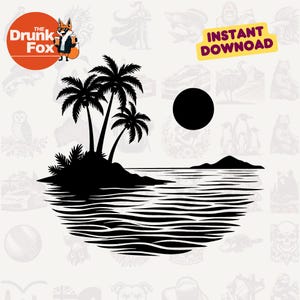 Tropical Island with Palm Trees and Sunset SVG - Beach Paradise Clipart for Summer and Vacation Designs