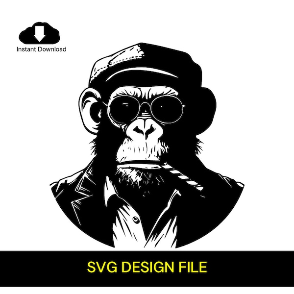 Chimp with a Cigar Silhouette  SVG Vector File for Laser Cutting